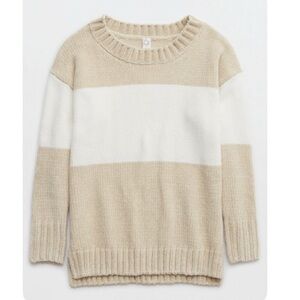 Aerie Chenille Sweater Neutral Colorblock Medium Soft Cozy Knit